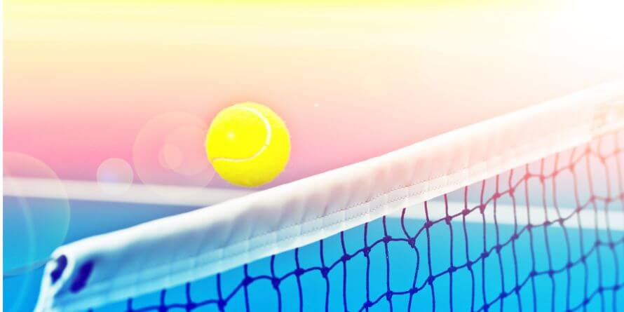 tennis ball in over net